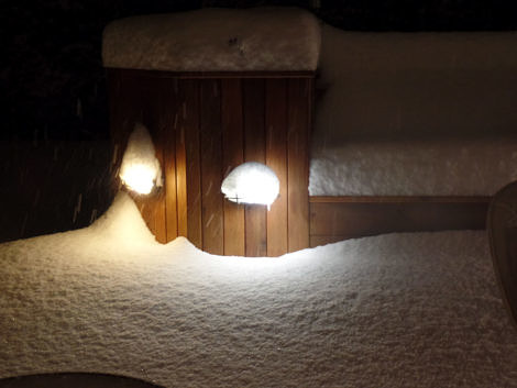Snow covered cedar deck