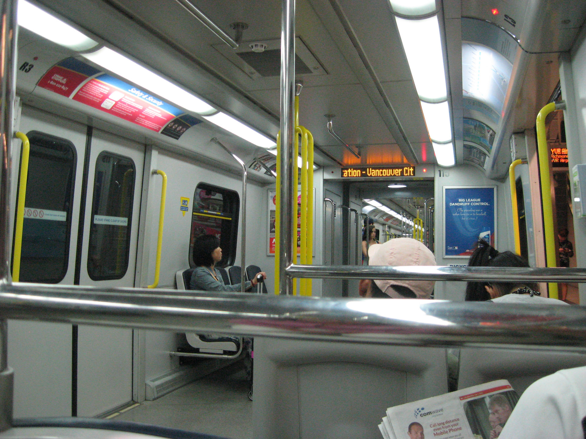 Inside the subway train on the Canada Line