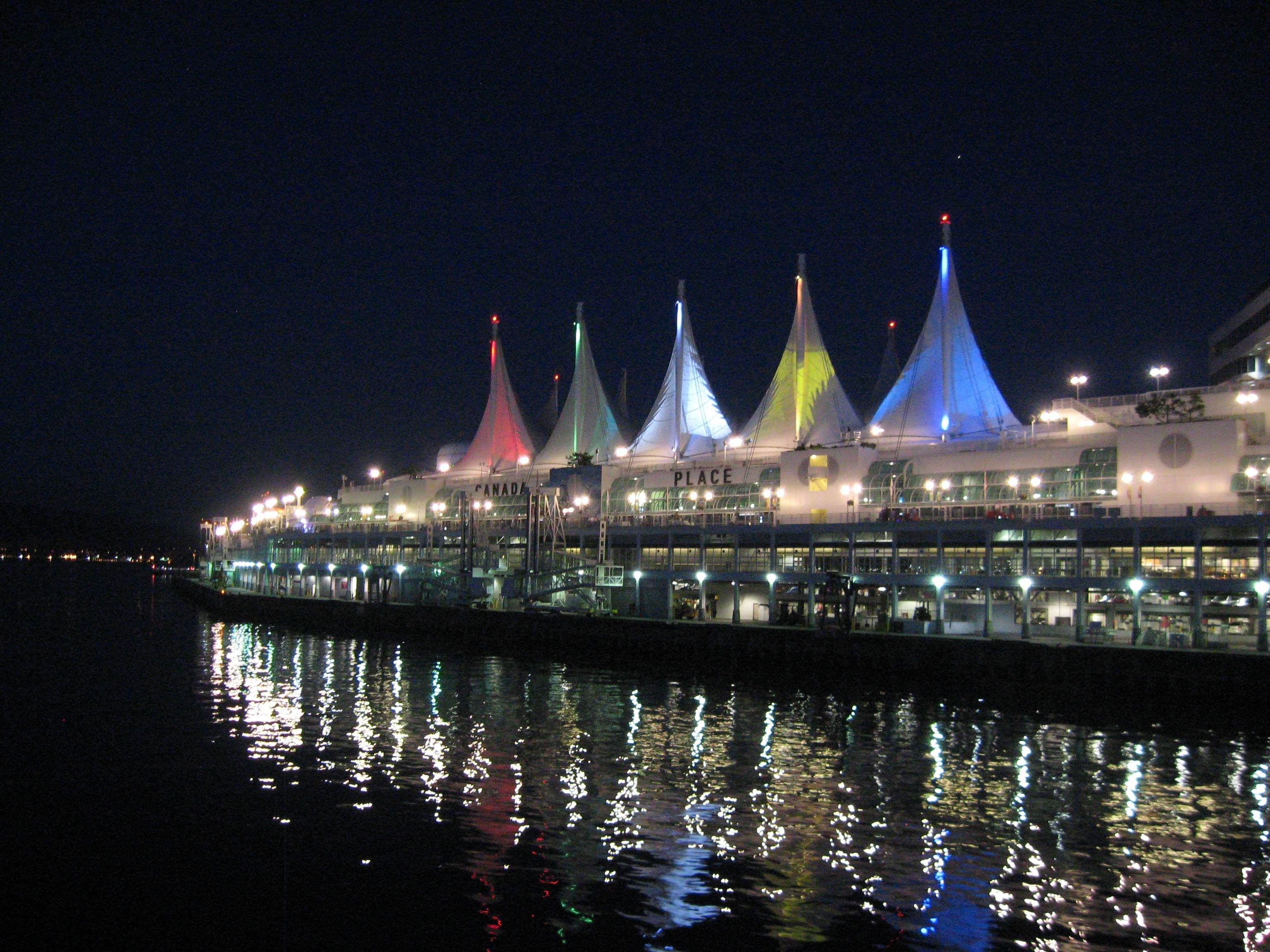 Canada Place in Vancouver illuminated at night