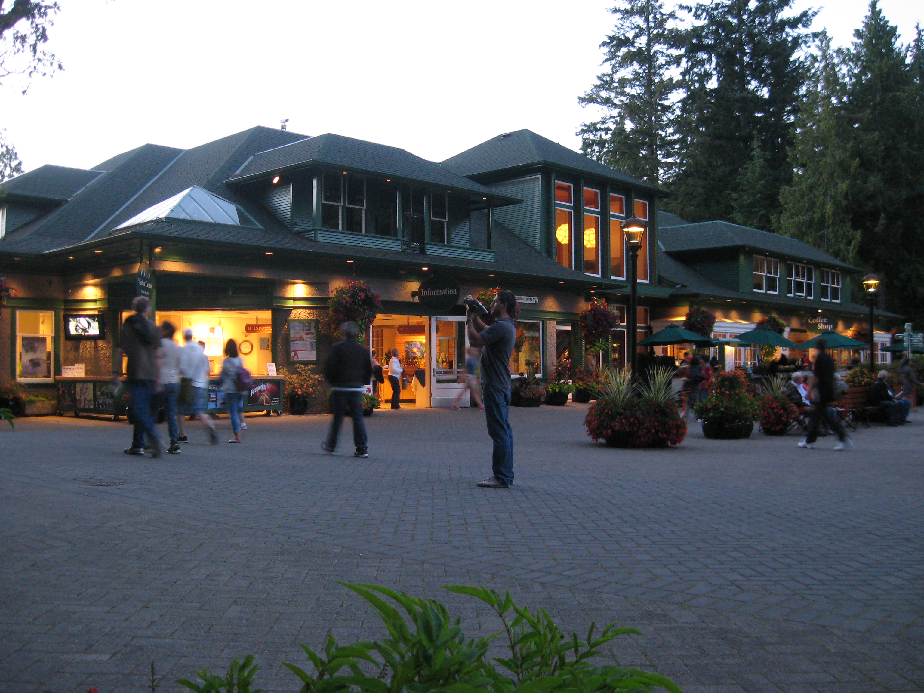 People Enjoying the Evening outside the Visitor Centre at Butchart Gardens