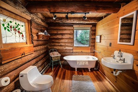 Rustic bathroom in a log cabin